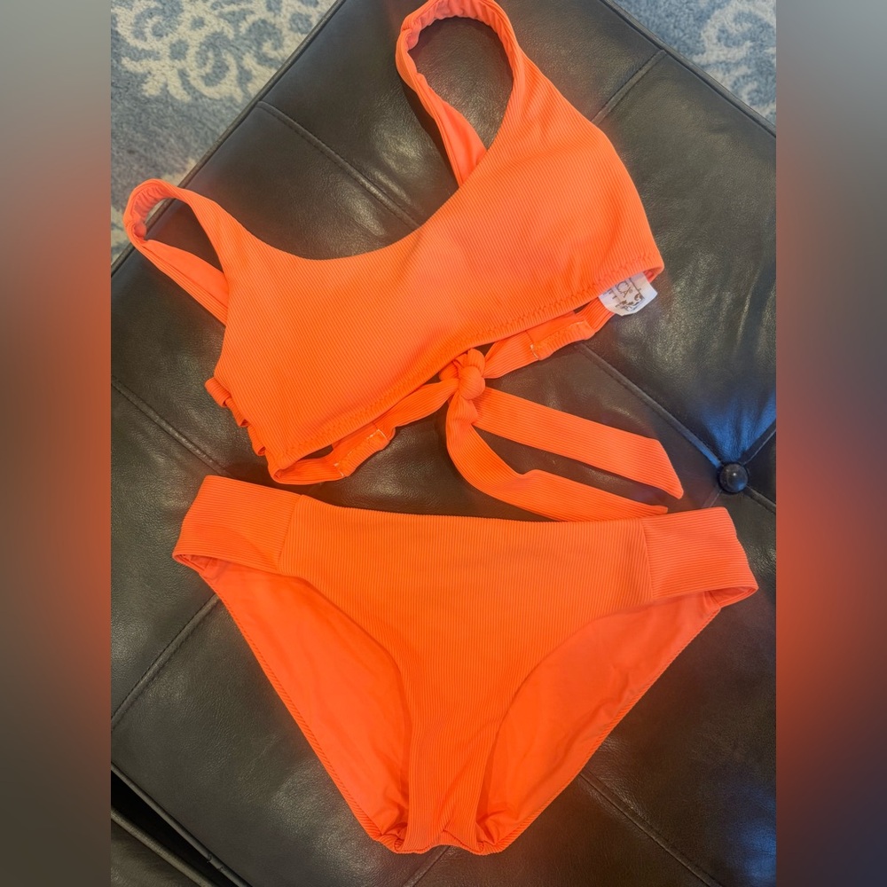Becca Vibrant Orange Ribbed Bikini Set